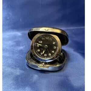 Vintage Foldable Stainless Steel Quartz Travel Clock Marked Branson